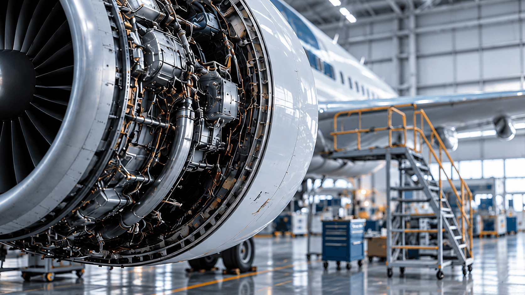 Open engine cowling during hangar maintenance